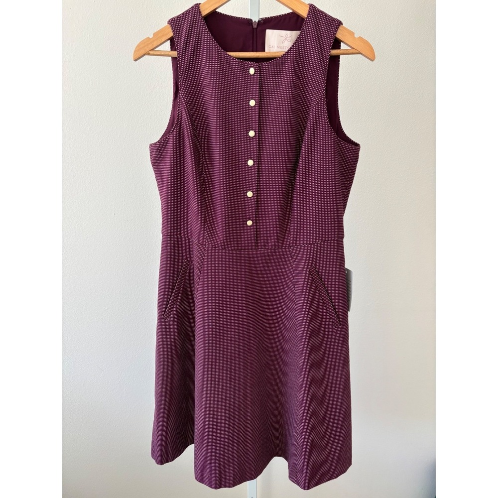 Classic Gal Meets Glam Dress Size 10 Burgundy Micro Dot Fit & Flare Pockets NWT - Picture 2 of 10